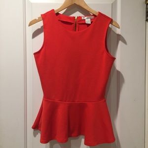 Orange Red Peplum Sleeveless Top Zipper Back S